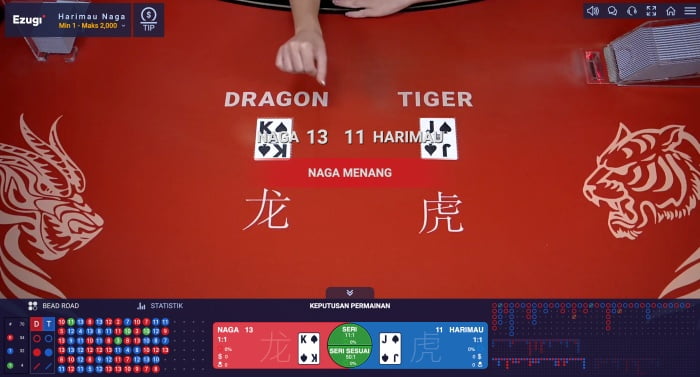 1xbet dragon tiger online live casino game